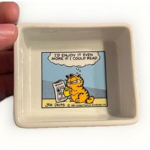Garfield Enesco 1980s Trinket Jewelry Porcelain RARE "Coffee and Newspaper"